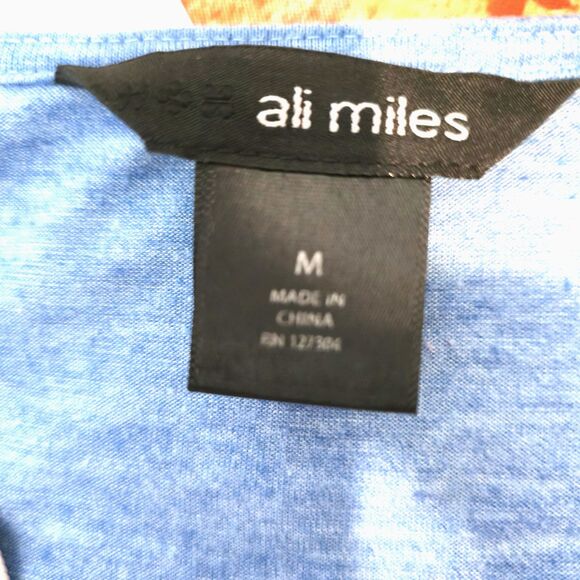 Ali Miles Womens Tunic M Blue Embroidered Ribbon Silver Stud Hem Soft Knit - Picture 3 of 9